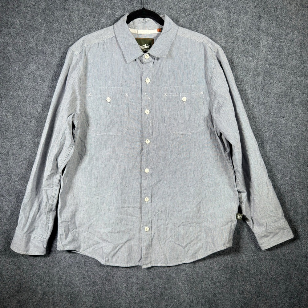 Howler Bros Tallier Work Shirt Mens L Blue Hickory Striped Denim Chambray